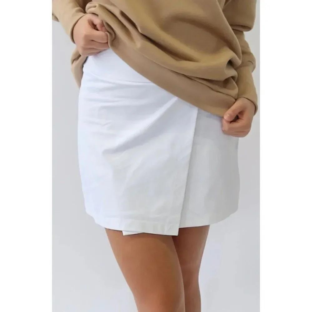 Adrienne Vittadini Studio Wrap Skirt Womens Sz 6 White Lightweight Cotton Blend